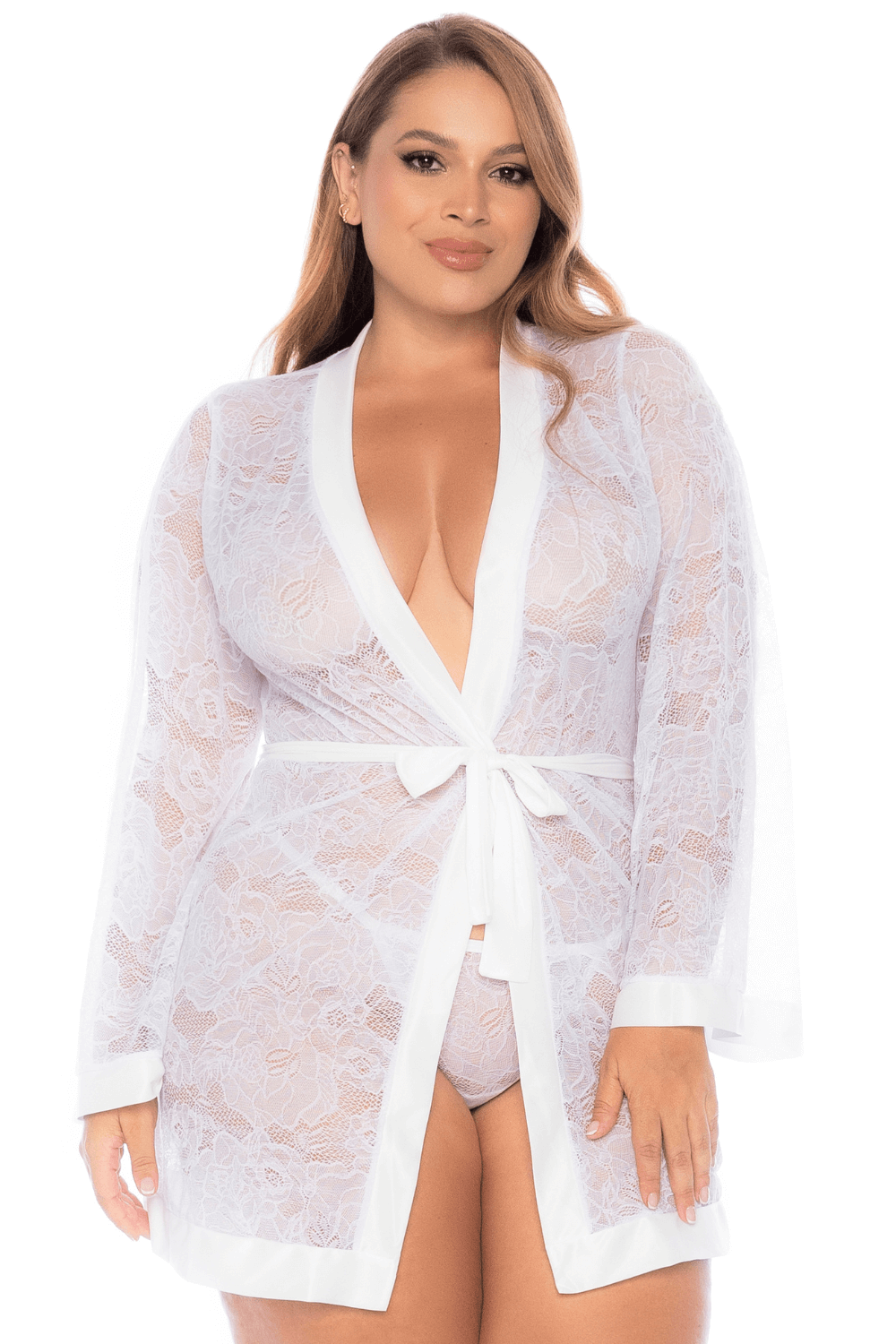 Grote maat kanten witte kamerjas - MAL7611XWHT