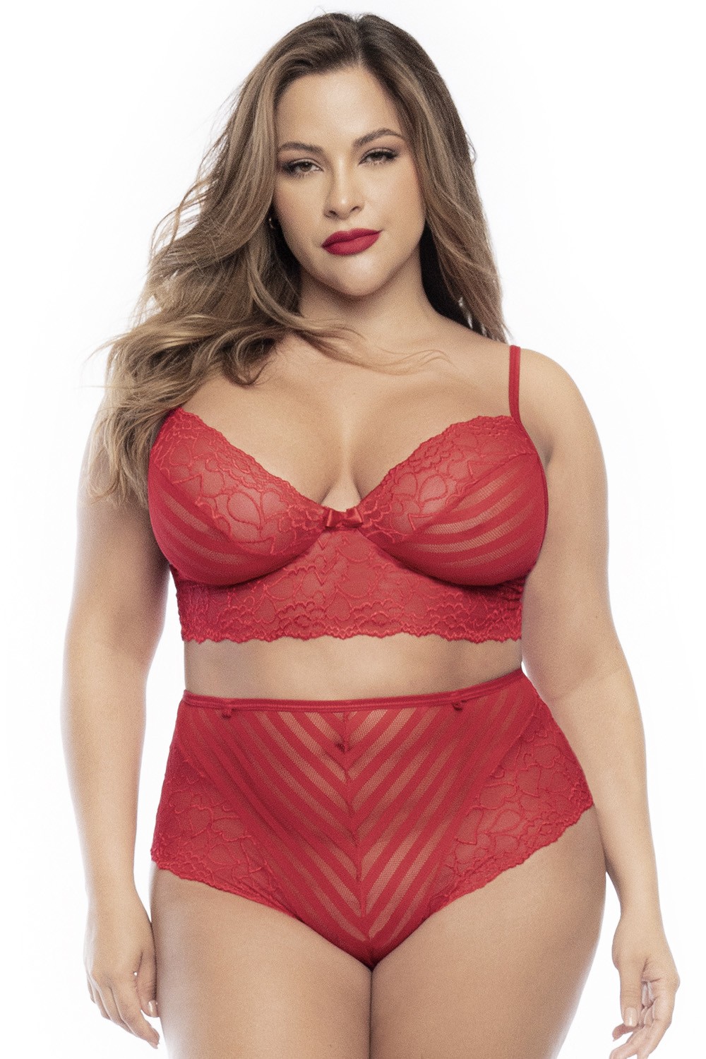 Lingerieset, grote maat, tweedelig in rode kant - MAL8815XRED