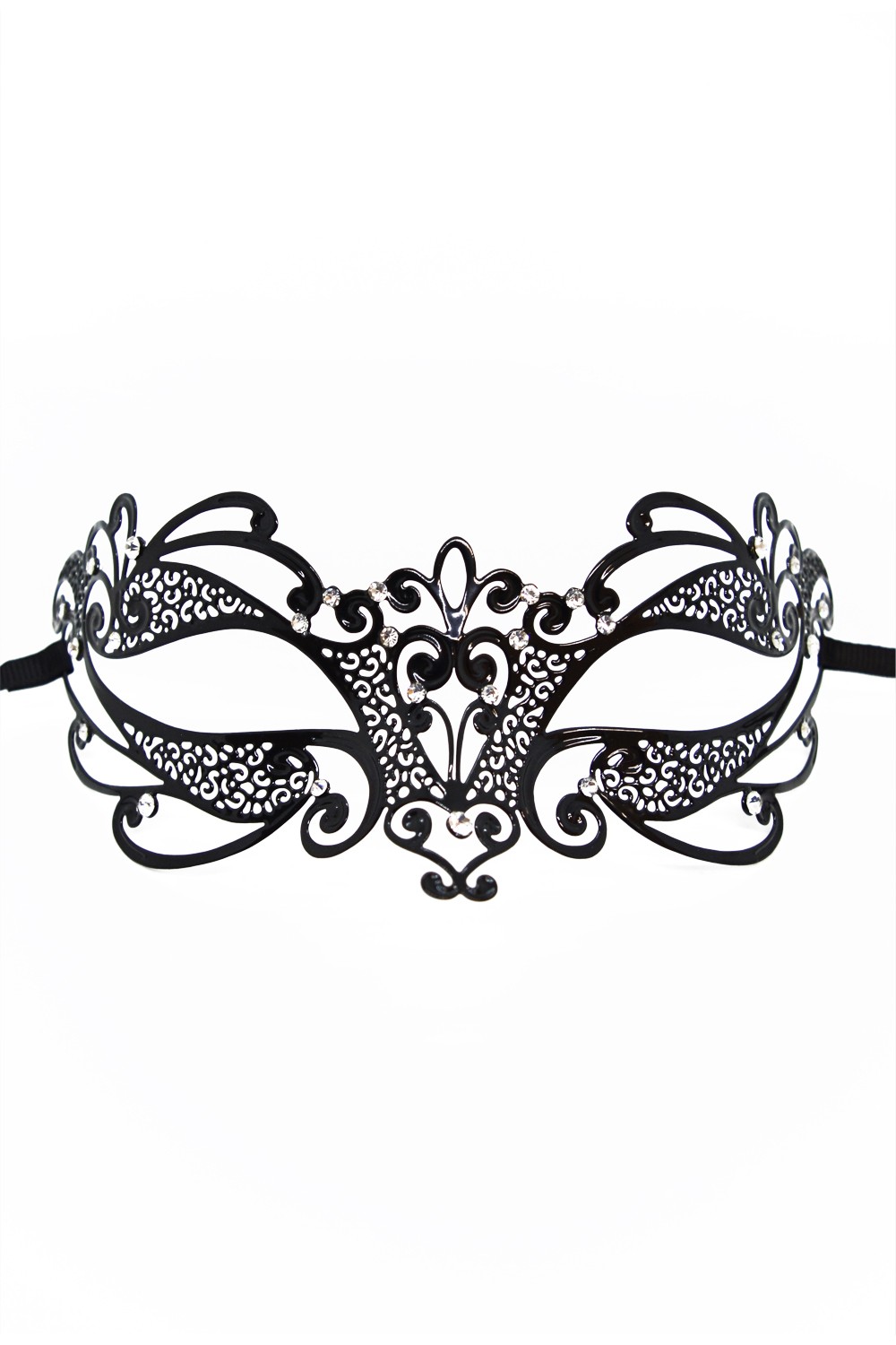 Venetiaans masker Gaia stijf zwart met strass - HMJ-061BK