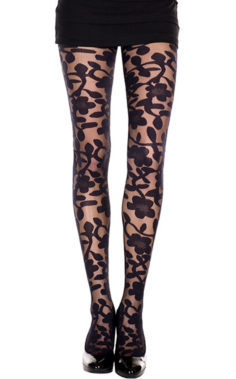 Zwarte panty met bloemenprint - MH7344BLK