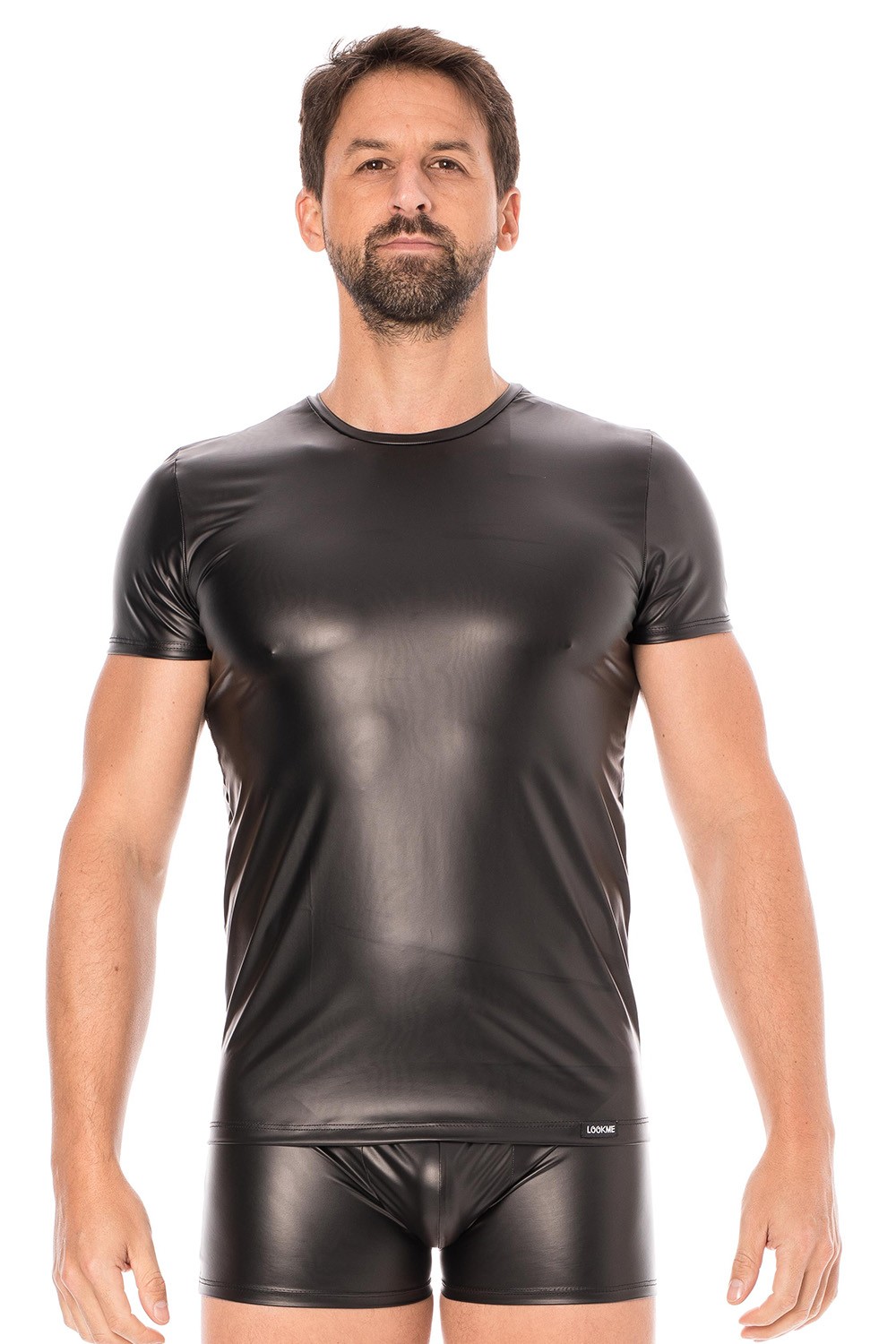 Zwart imitatieleer T-shirt - LM2008-81BLK