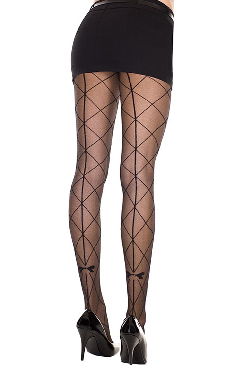 Fantasie panty met kruislingse naden en strik - MH7255BLK