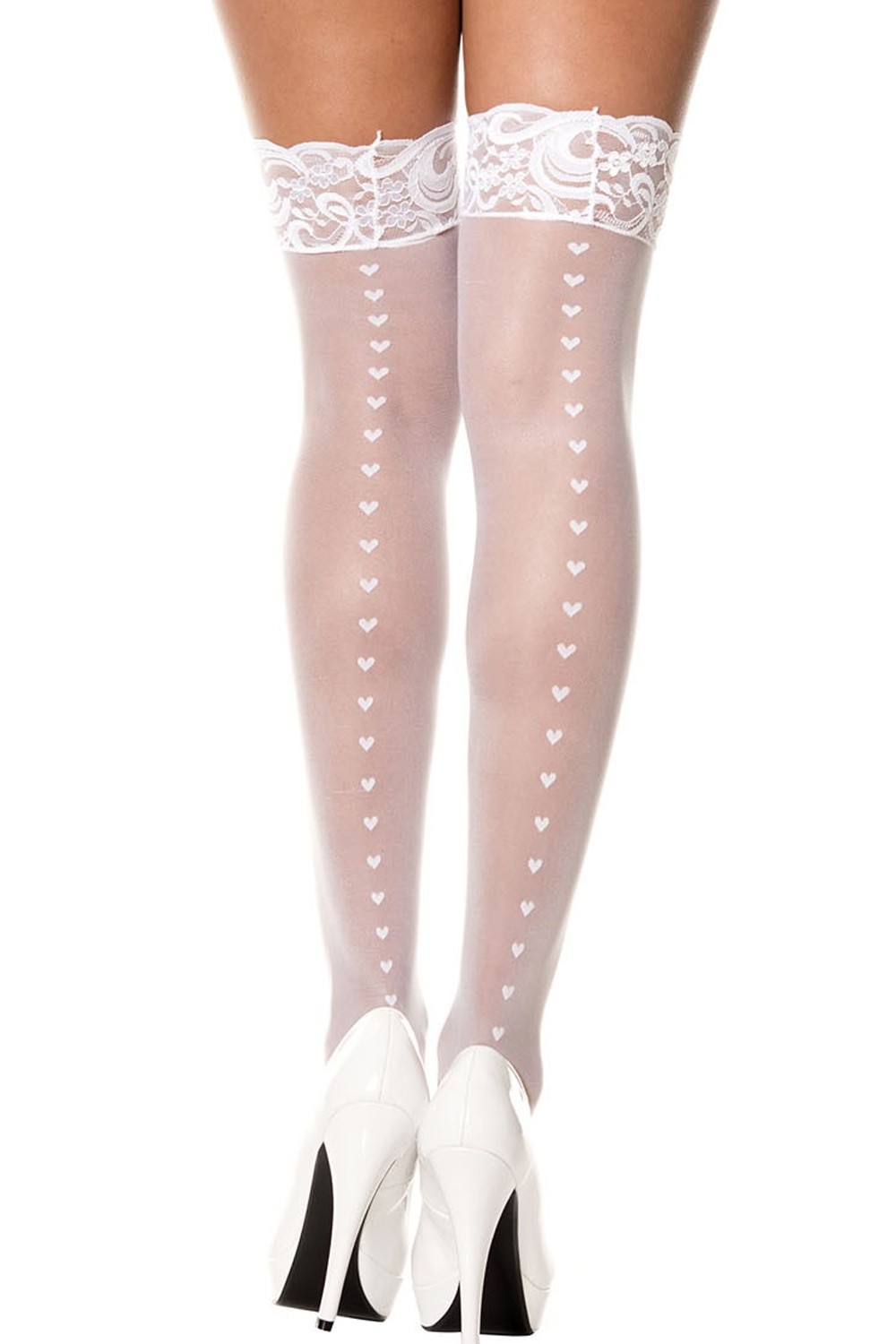 Witte kousen met jarretels kant en kleine hartjes - MH4239WHT