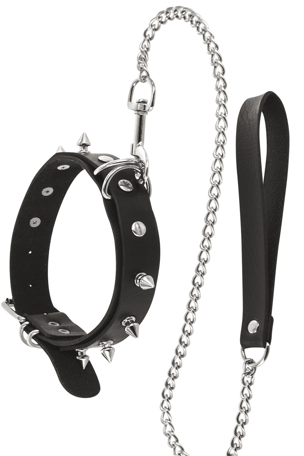 Fetisjistische halsband met ringen, punten en metalen riem - CC6060150010