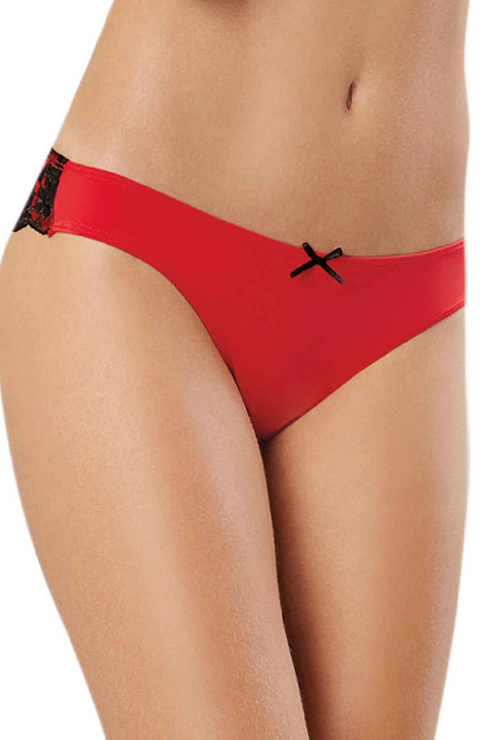 Rode effen string en zwarte kant - DG1380RED