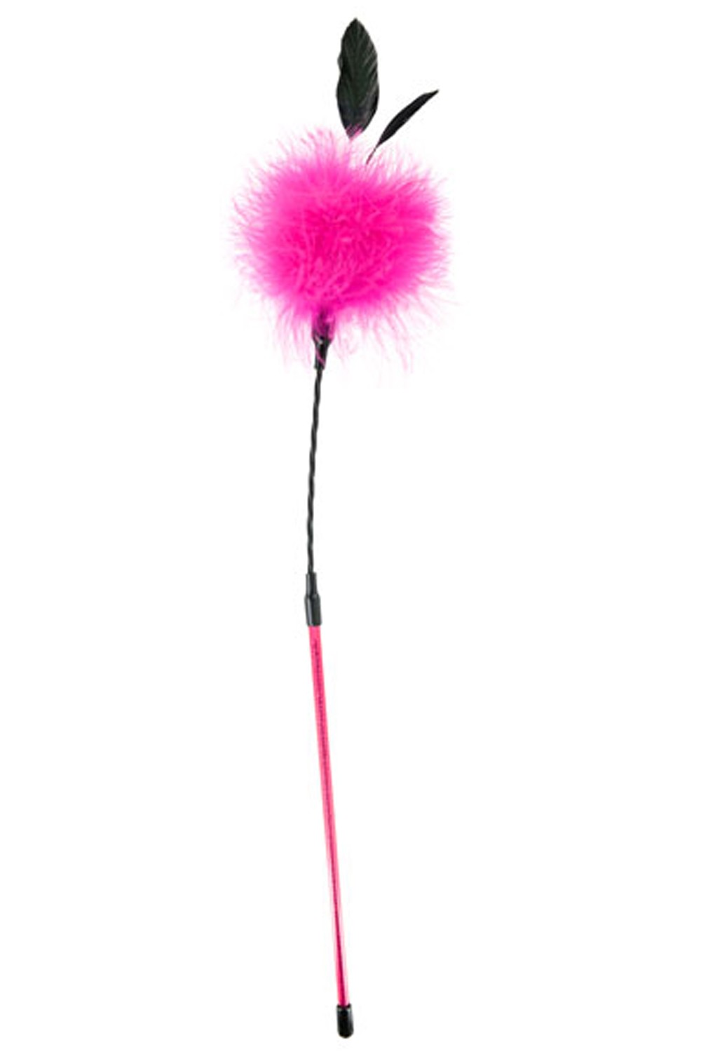 Roze pompon zweep met kleine veren - CC570079