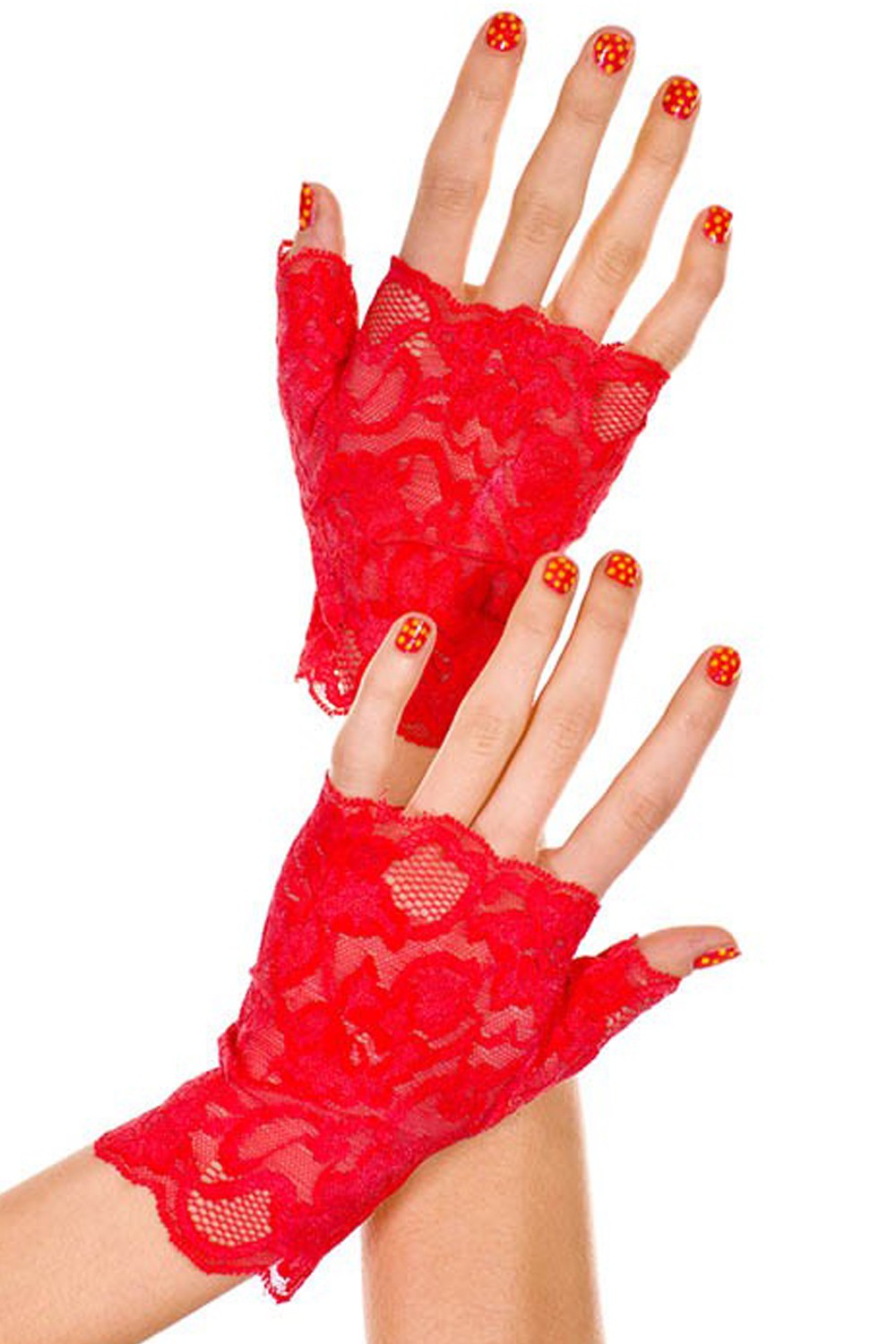 Rode handschoenen open vingers bloemenkant - ML416RED