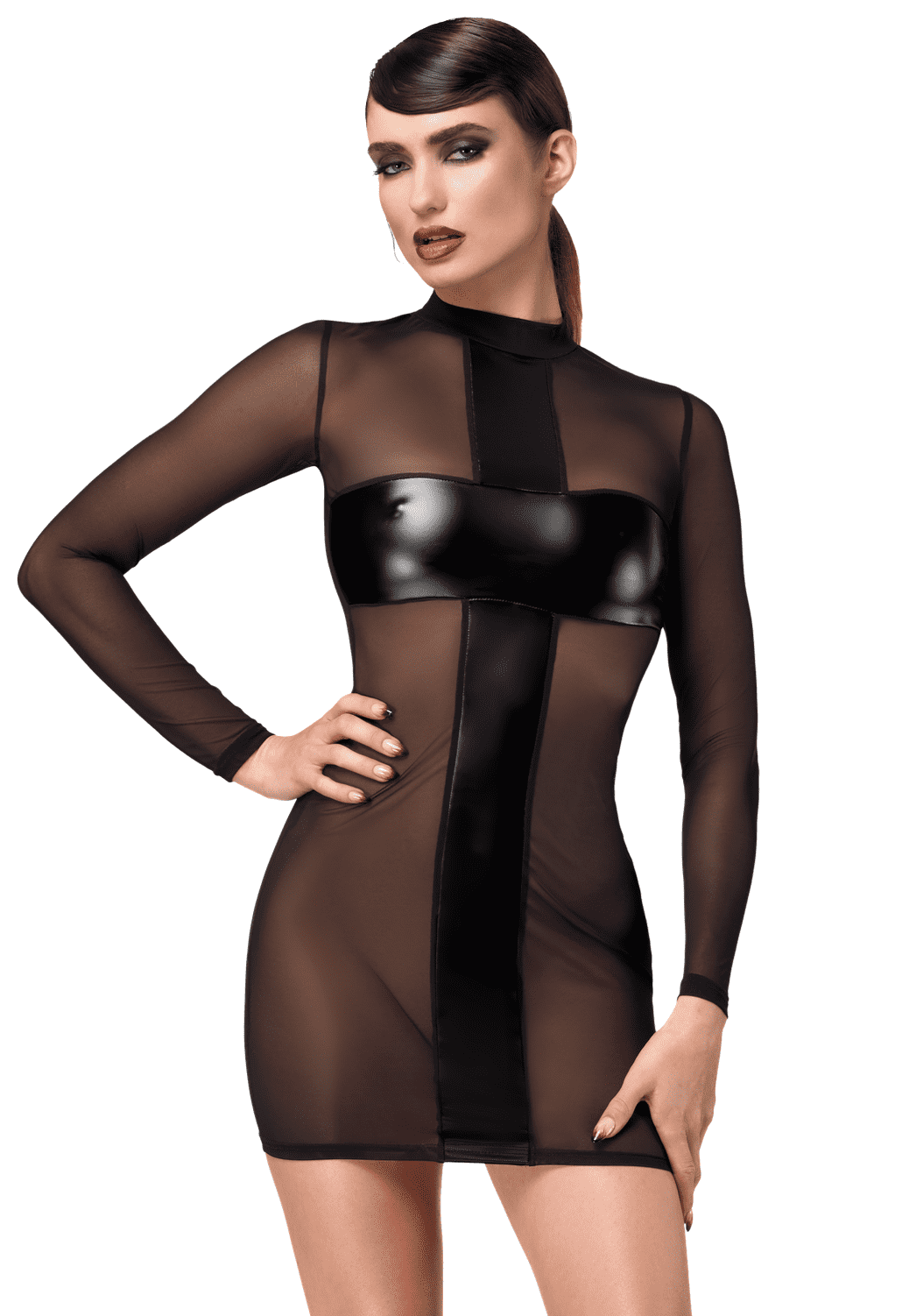 F369 Crossfire Mini Jurk in mesh en wetlook