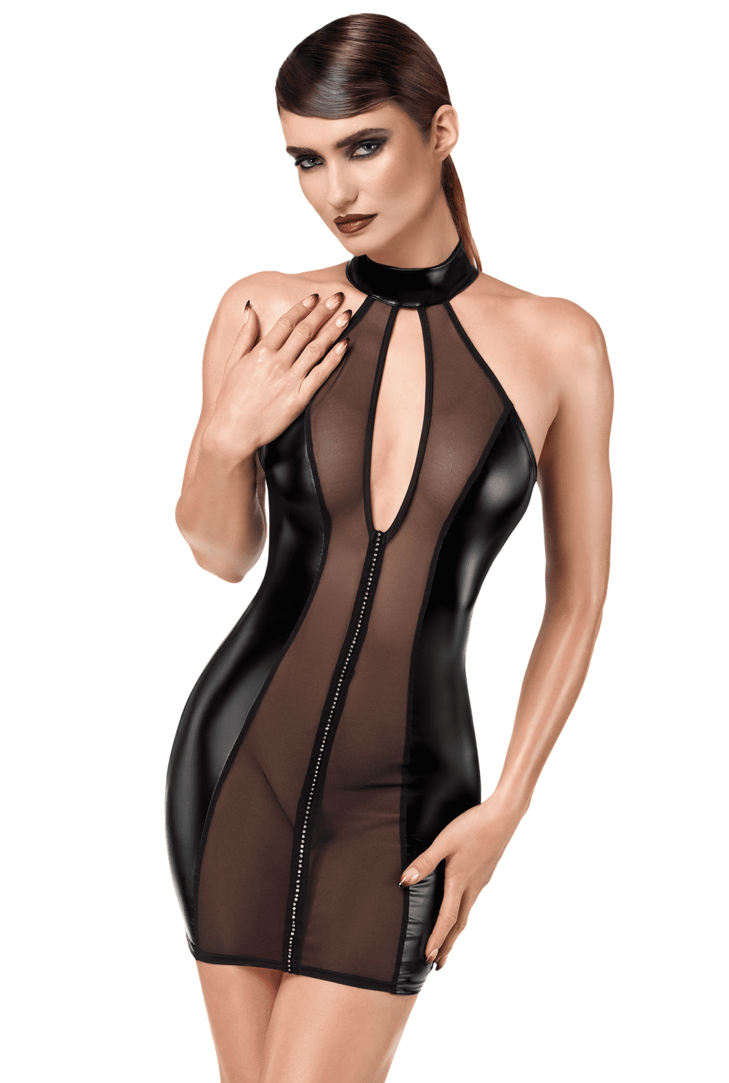 F370 Luxuria Mini jurk transparant kristal