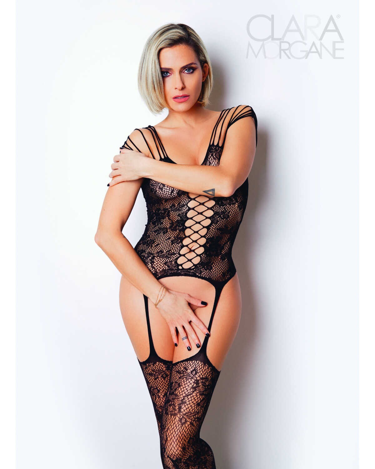 Het nummer 10 bodystocking Clara Morgane - Zwart