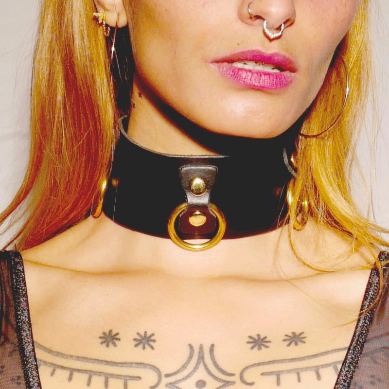 Leren halsband Collectie Ringen ZWART & GOUD