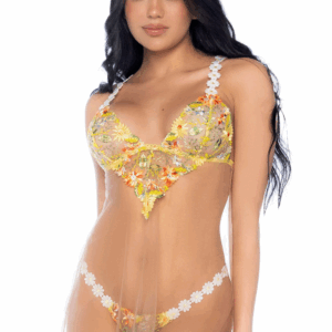 Transparante geborduurde gele babydoll en string - MAL7608SUBS