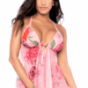 Roze netstof nachthemd met bloemenprint en string - MAL7607BLPD