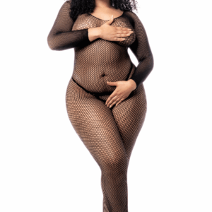 Grote maat zwarte netstof jumpsuit met lange mouwen - MAL1102XBLK