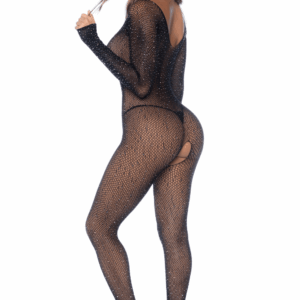 Zwarte netstof bodysuit versierd met strass - MAL1131BKRH
