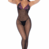 Zwarte en paarse net- en kantbodysuit - MAL1122BKPU