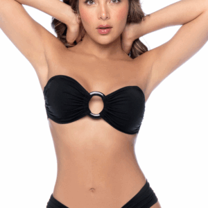Zwarte Bandeau Bikini met Centrale Ring - MAL67124BLK