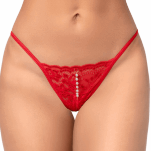 Rode kanten string met hangende parel - MAL129RED