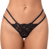 Zwarte kanten string met bandjes en ring - MAL130BLK