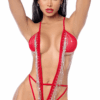 Diep uitgesneden body met franjes en strass - MAL2812RED