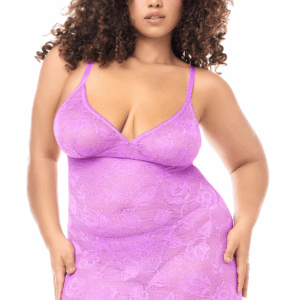 Babydoll grote maat paarse kant en string - MAL7613XWORC