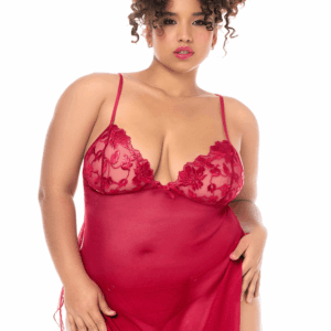 Babydoll grote maat Mapalé geborduurd met string - MAL7620XRED