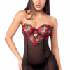 Sexy babydoll met beugel Mapalé rozenborduursel en string - MAL7619BKRD