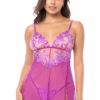 Sexy babydoll van geborduurde bloemenmesh en string - MAL7614AZAL