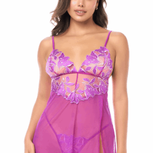 Sexy babydoll van geborduurde bloemenmesh en string - MAL7614AZAL