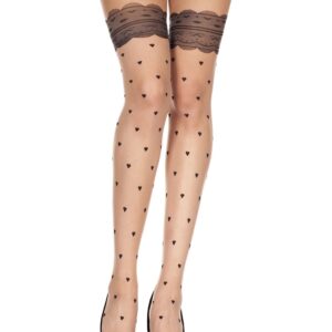 Sexy huidskleurige panty met kouseneffect met zwarte jarretels en harten - MH7276BLK