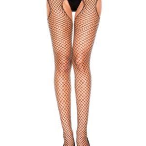 Zwarte netpanty met hoge uitsnijdingen op de heupen en kruis - MH907BLK