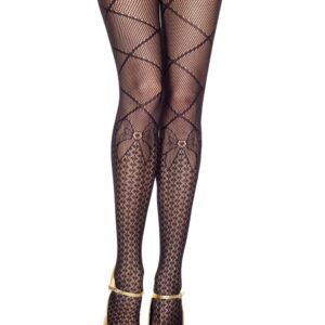 Fantasie zwarte panty van netstof met sokprint en strikje - MH50045BLK
