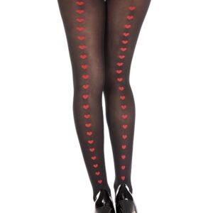 Halfdoorzichtige zwarte panty met rode harten - MH7125BRD