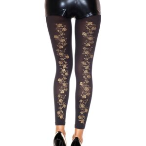 Dunne zwarte ondoorzichtige legging met gouden bloemen op de achterkant - MH35821BLK