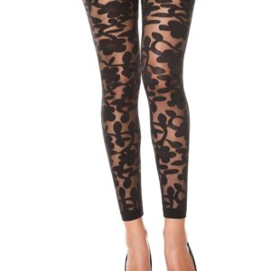 Dunne zwarte legging met transparant bloemenmotief - MH35344BLK