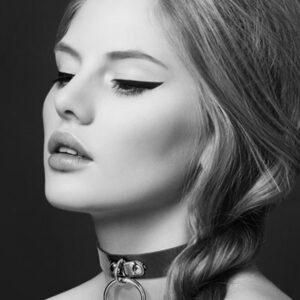 Zwarte leren SM-halsband met zilverkleurige metalen ring voor riem - CC6060010010
