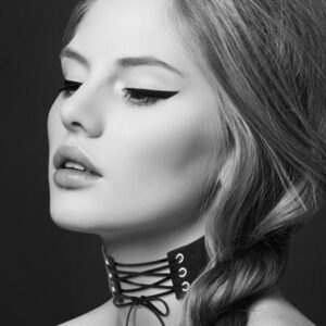 Zwart leren SM-halsband met veter - CC6060020010