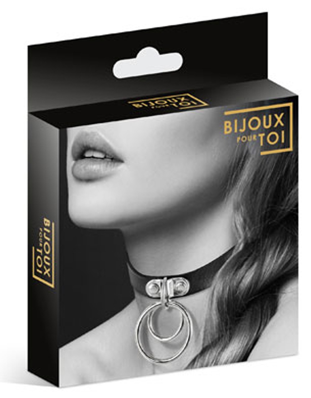 Zwart leren SM-halsband met dubbele zilverkleurige metalen ring voor riem - CC6060030010 - Afbeelding 2