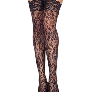 Zwarte bloemen netkousen met kanten jarretels - MH4545BLK