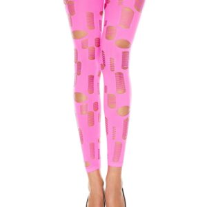 Fluorescerende roze legging met opengewerkte kleine en grote gaten - MH35472NEP