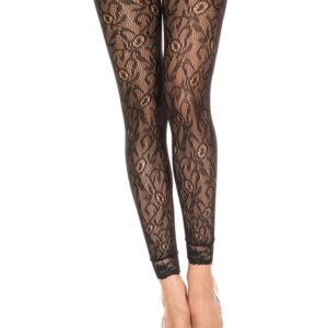 Fijne zwarte legging met netstof en kanten bloemenmotief - MH35029BLK