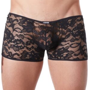 Zwarte boxershort van fijne kant met lichte transparantie - LM706-67BLK