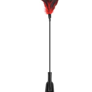 Zwarte bdsm zweep met zwart-rode veren - CC570074
