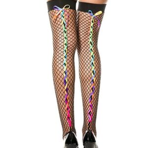 Zwarte netpanty met regenboogkleurige linten - MH4643BRA