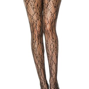 Zwarte nylon fantasiepanty met opengewerkte bloemenmotief - MH5067BLK