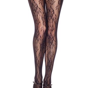 Zwarte nylon panty met bloemenmotief - MH50051BLK