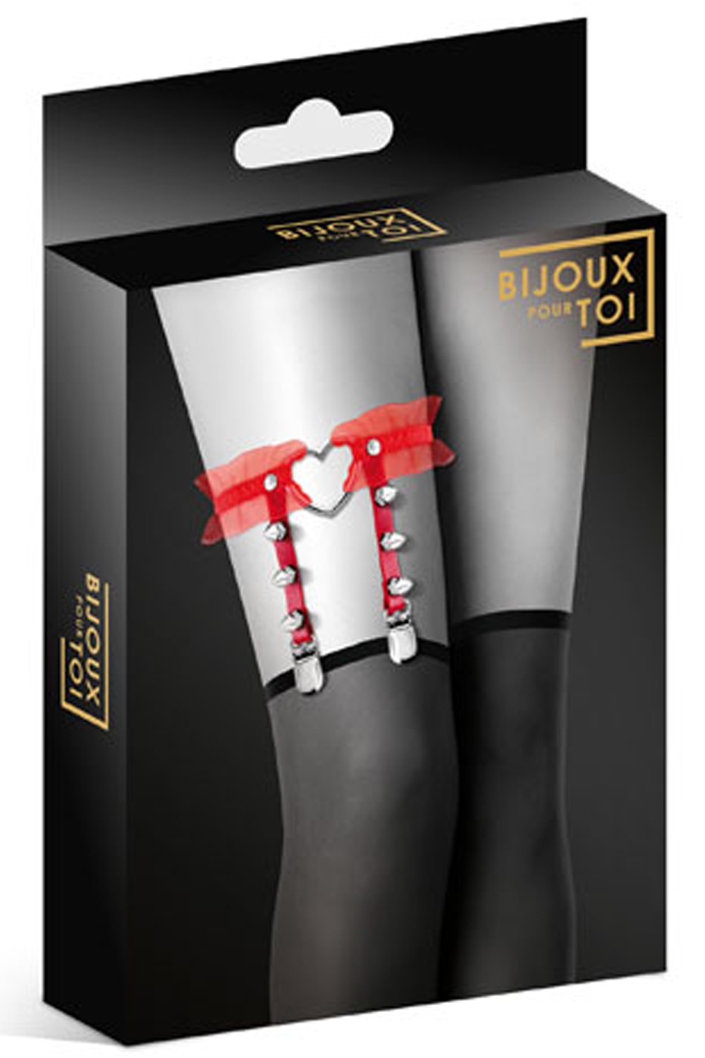 Rode jarretel met hartvormige studs en tule - CC6060100030 - Afbeelding 2