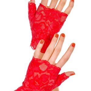Rode handschoenen open vingers bloemenkant - ML416RED