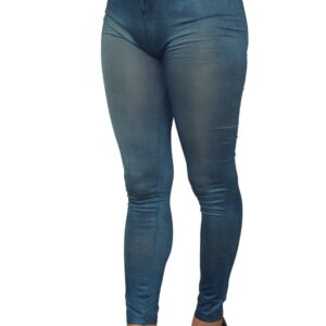 Blauwe legging in jeansstijl met strakke pasvorm en prints op de zakken - FD1018