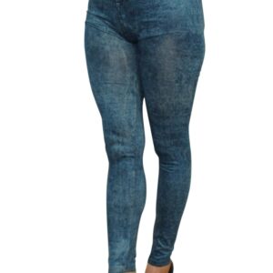Blauwe legging met verwassen jeanslook - FD1016
